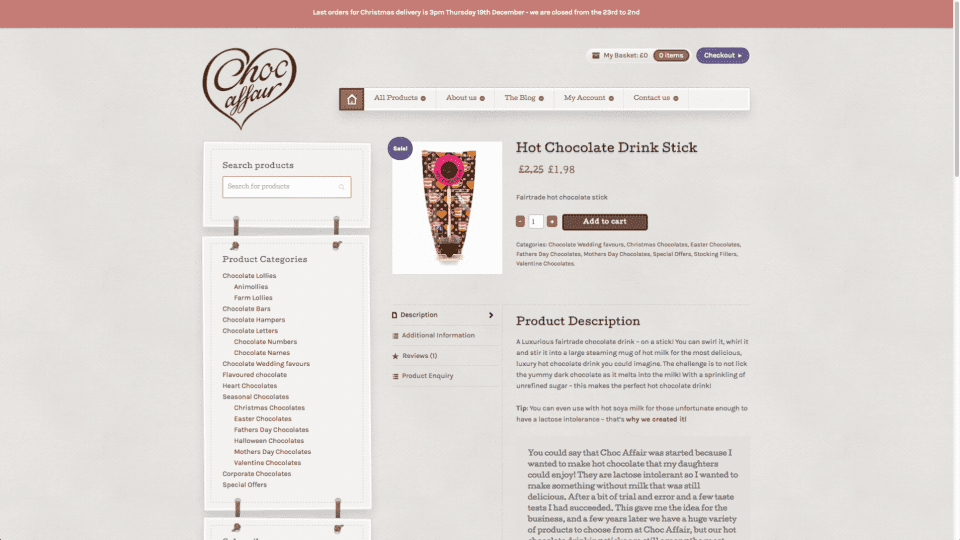 Website redesign for chocolate manufacturer